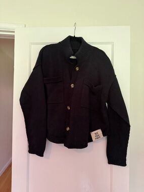 Free people Black Chunky Button Cardigan